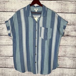 Short Sleeve Blue Striped Button Top NWT Size L